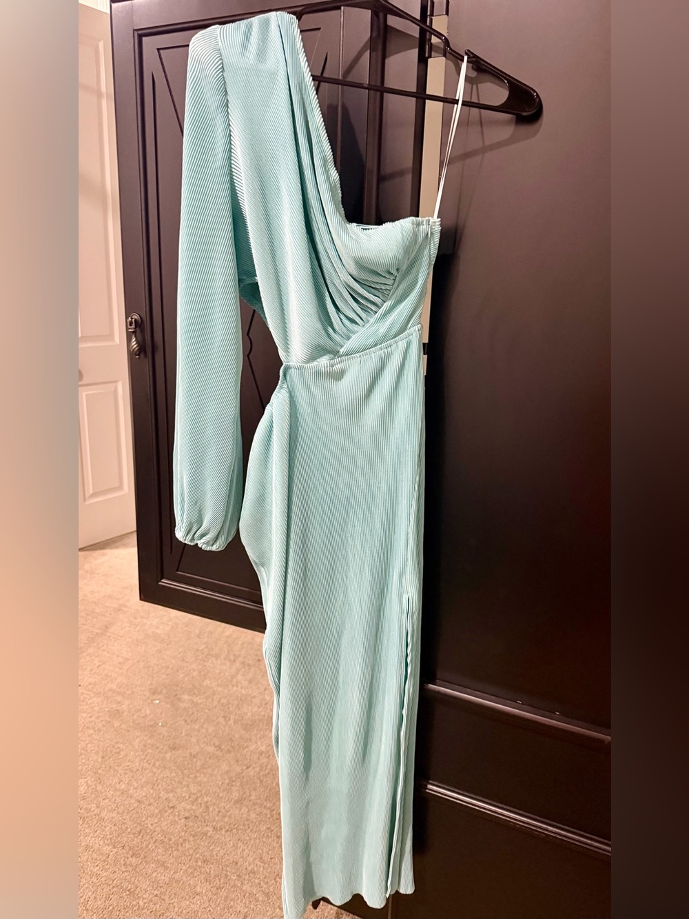 Hello Molly Mint One-Shoulder Long Sleeve Gown